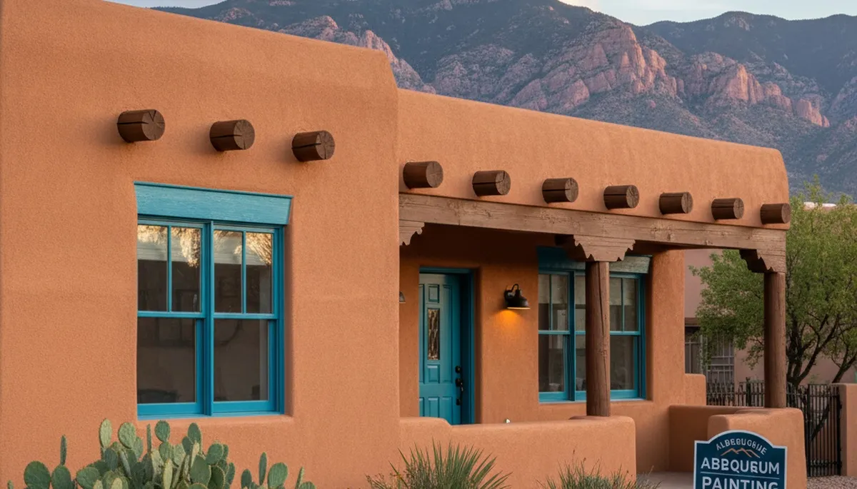 Fresh exterior house painting in Albuquerque NM showcasing smooth, weather-resistant stucco finish