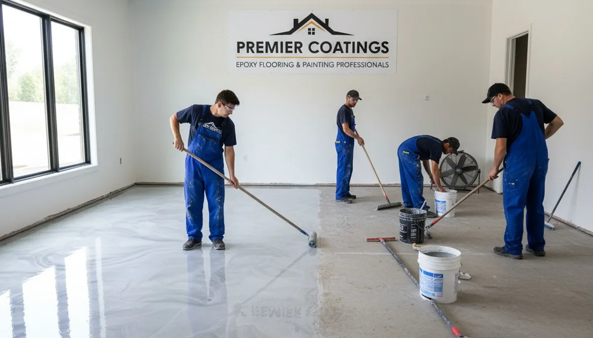 Professional epoxy floor coating in Albuquerque NM garage by local house painters for durable finish