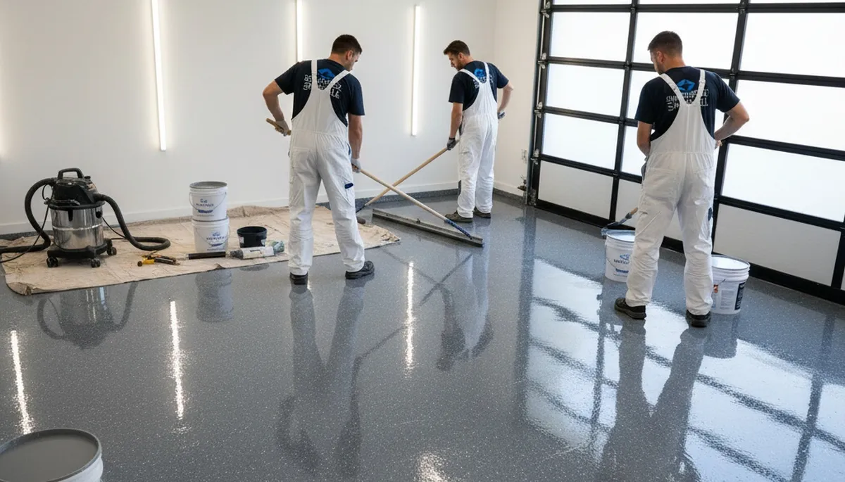 Professional garage floor epoxy coating in Albuquerque NM for durable, dust-resistant finish