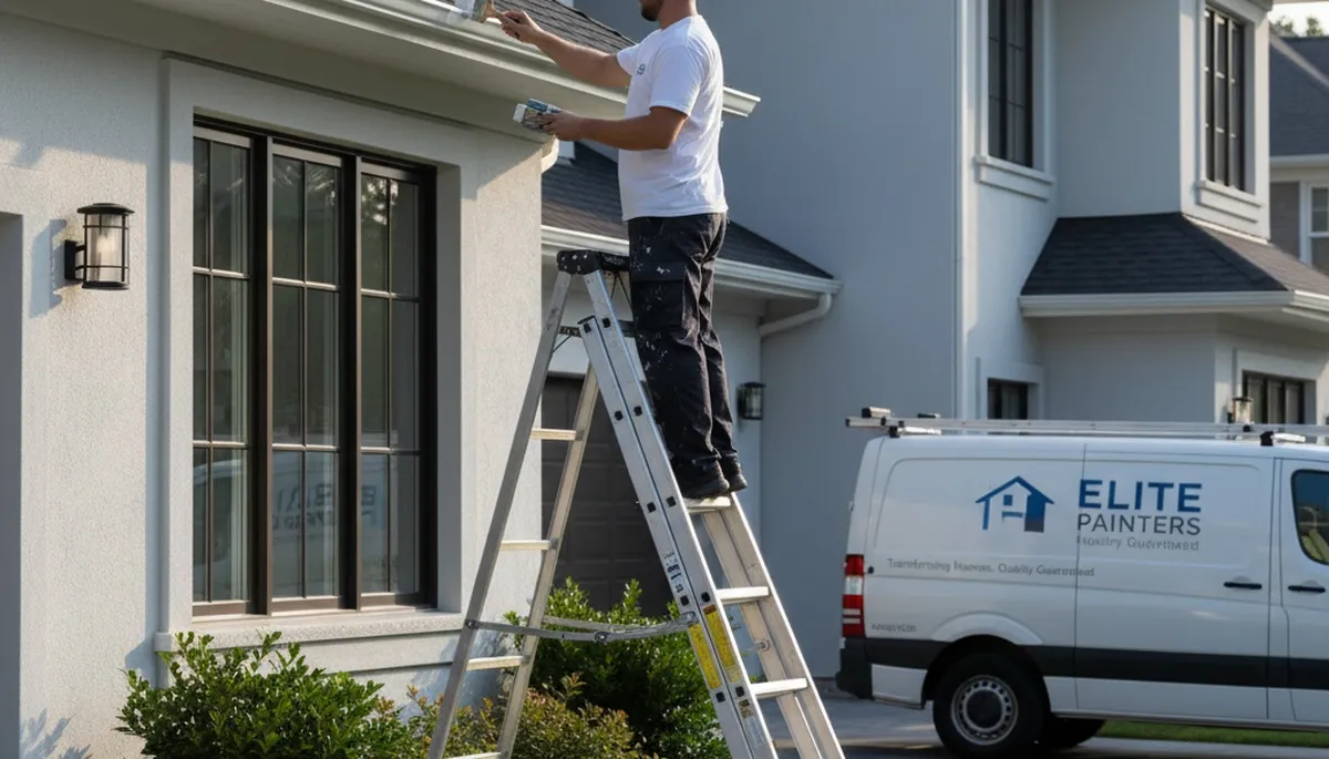 Professional gutter painting on Albuquerque NM home with durable UV-resistant exterior finish