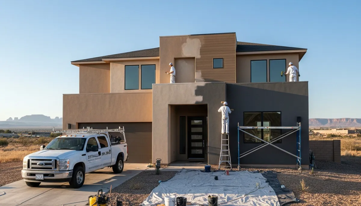 Professional house painters in Albuquerque NM preparing a home exterior for fresh paint