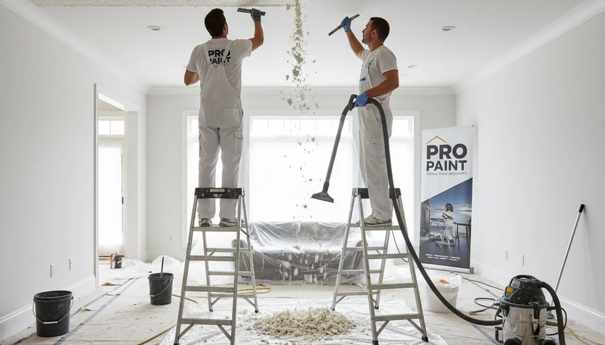 Professional popcorn ceiling removal by house painters in Albuquerque, NM for smooth modern interiors