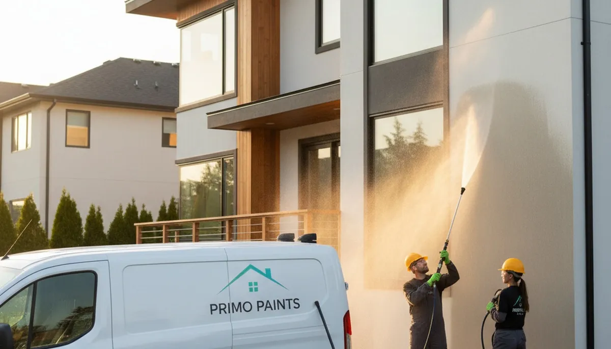 Professional pressure cleaning for stucco home exterior in Albuquerque, NM by local house painters