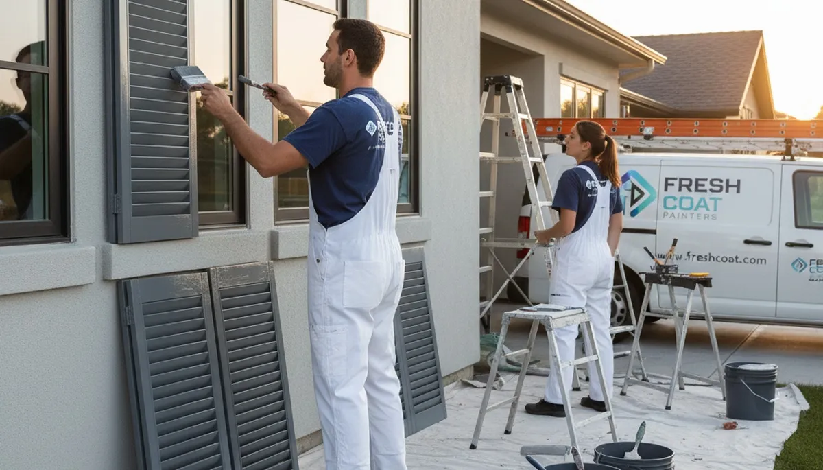 Professional shutter painting on Albuquerque NM home exterior by expert house painters