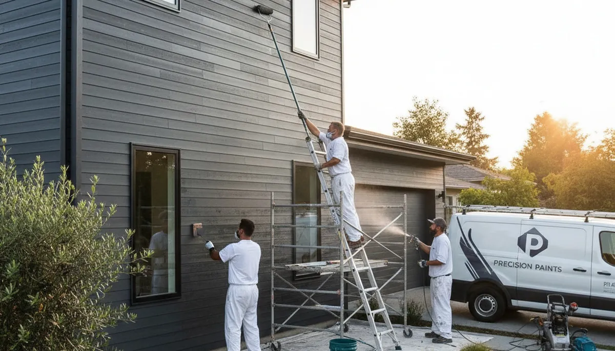 Professional siding painting on Albuquerque NM home exterior by local house painters