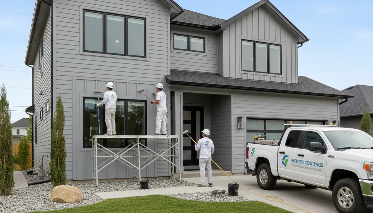 Professional siding painting on stucco home in Albuquerque, NM by local house painters